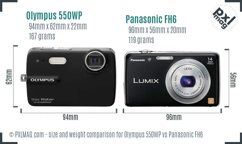 Olympus 550WP vs Panasonic FH6 size comparison