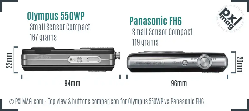 Olympus 550WP vs Panasonic FH6 top view buttons comparison