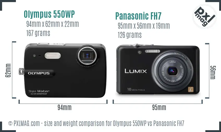 Olympus 550WP vs Panasonic FH7 size comparison