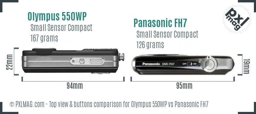 Olympus 550WP vs Panasonic FH7 top view buttons comparison