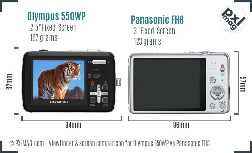 Olympus 550WP vs Panasonic FH8 Screen and Viewfinder comparison