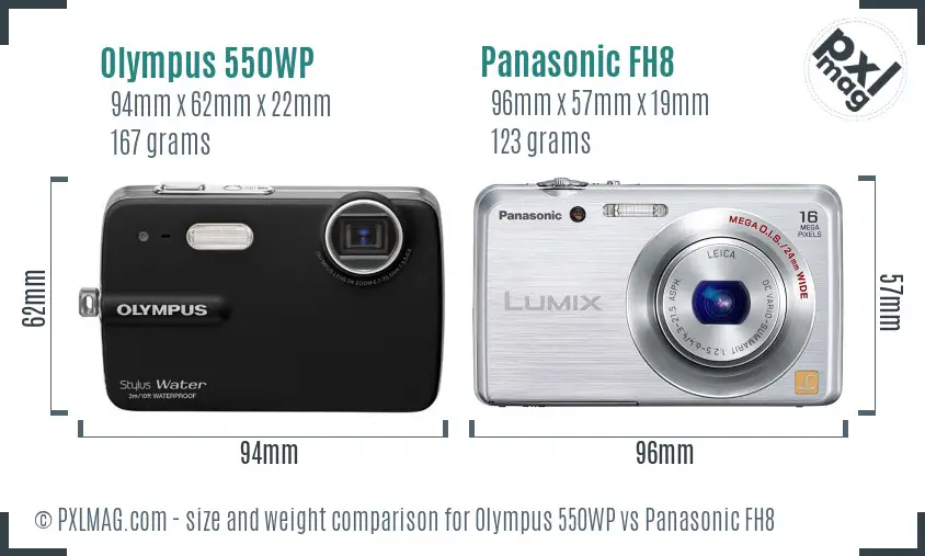Olympus 550WP vs Panasonic FH8 size comparison