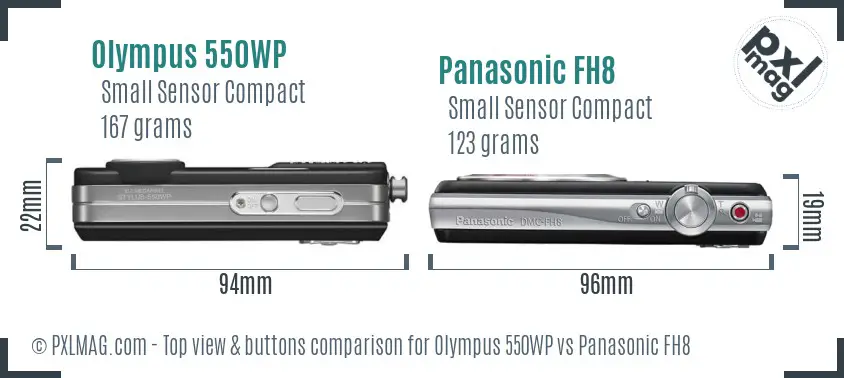 Olympus 550WP vs Panasonic FH8 top view buttons comparison
