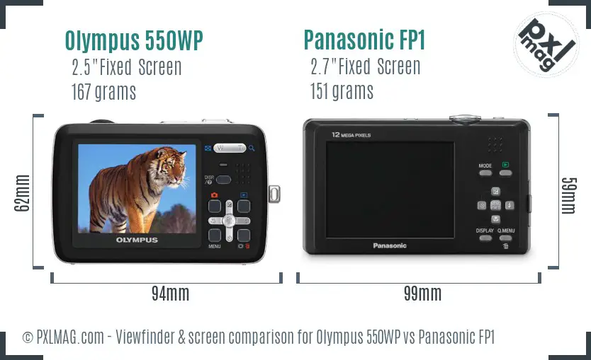 Olympus 550WP vs Panasonic FP1 Screen and Viewfinder comparison