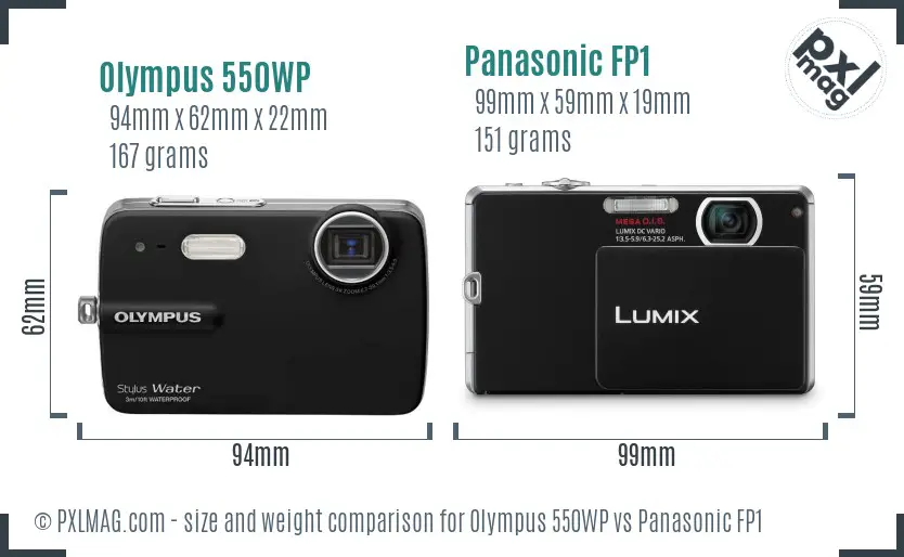 Olympus 550WP vs Panasonic FP1 size comparison