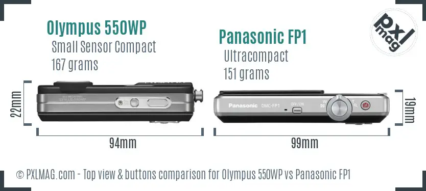 Olympus 550WP vs Panasonic FP1 top view buttons comparison
