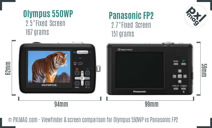 Olympus 550WP vs Panasonic FP2 Screen and Viewfinder comparison