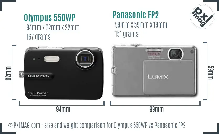 Olympus 550WP vs Panasonic FP2 size comparison
