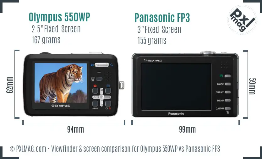 Olympus 550WP vs Panasonic FP3 Screen and Viewfinder comparison