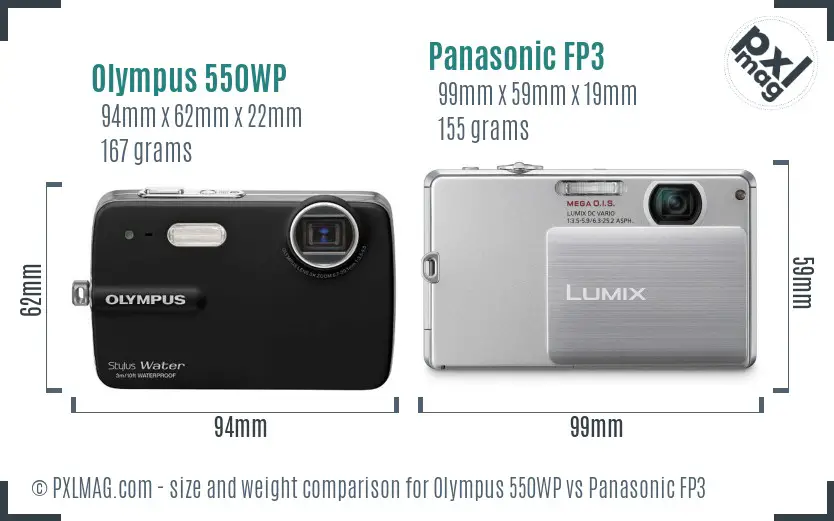Olympus 550WP vs Panasonic FP3 size comparison
