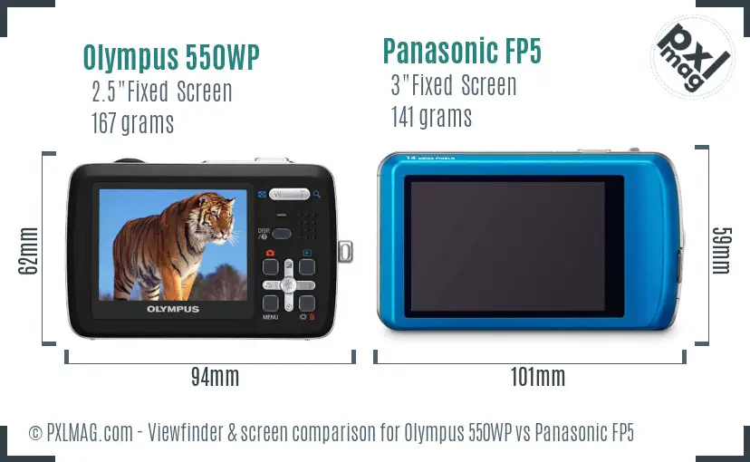 Olympus 550WP vs Panasonic FP5 Screen and Viewfinder comparison
