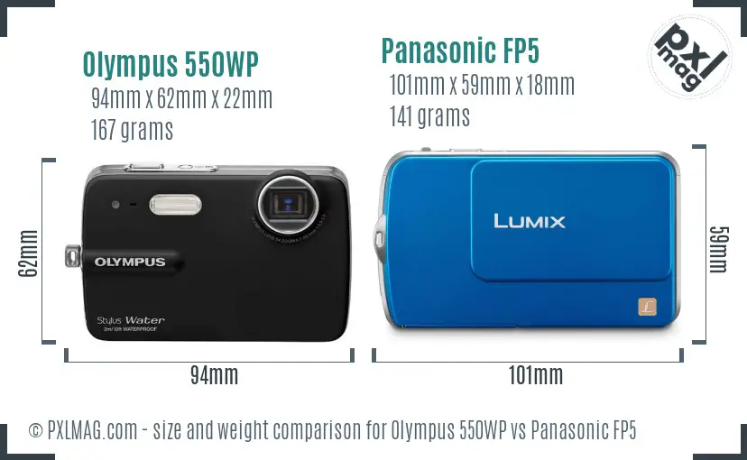 Olympus 550WP vs Panasonic FP5 size comparison
