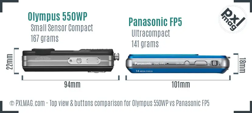 Olympus 550WP vs Panasonic FP5 top view buttons comparison