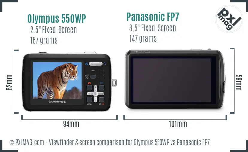 Olympus 550WP vs Panasonic FP7 Screen and Viewfinder comparison