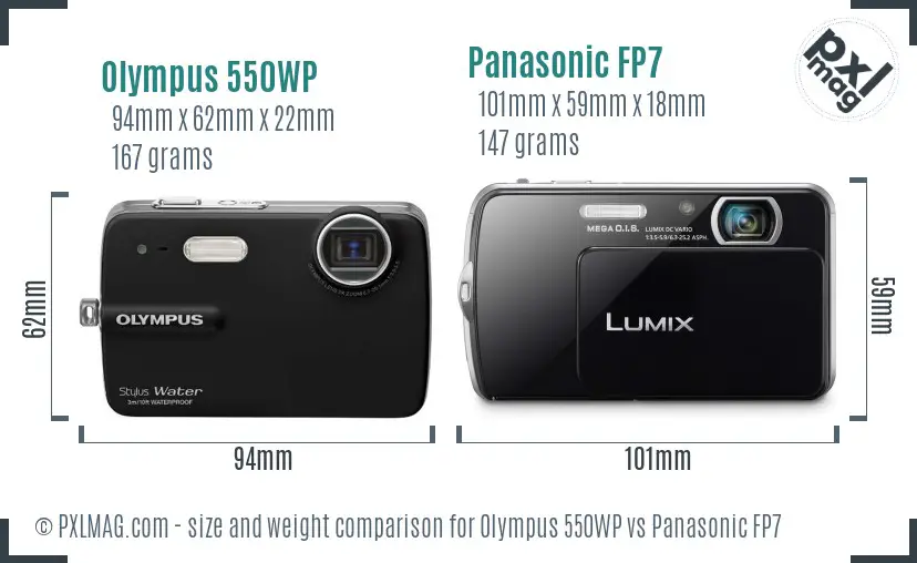 Olympus 550WP vs Panasonic FP7 size comparison