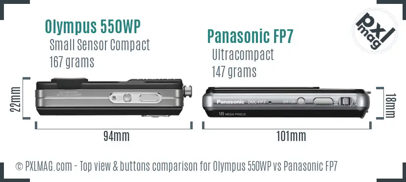 Olympus 550WP vs Panasonic FP7 top view buttons comparison