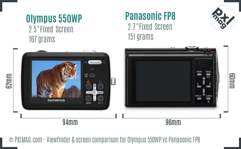 Olympus 550WP vs Panasonic FP8 Screen and Viewfinder comparison