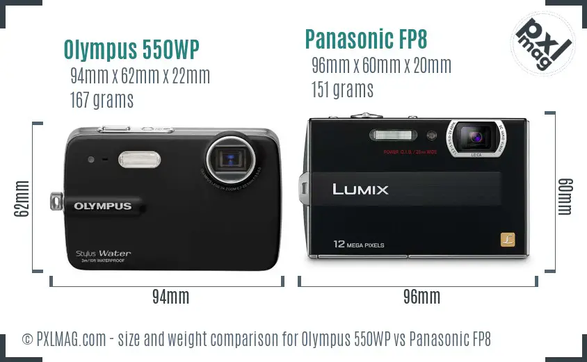 Olympus 550WP vs Panasonic FP8 size comparison