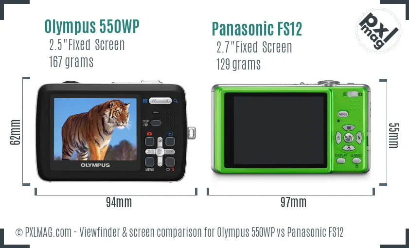 Olympus 550WP vs Panasonic FS12 Screen and Viewfinder comparison