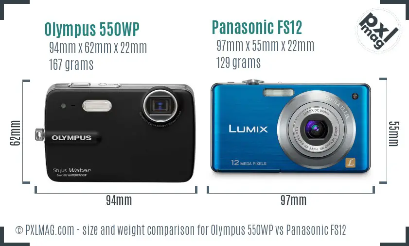 Olympus 550WP vs Panasonic FS12 size comparison