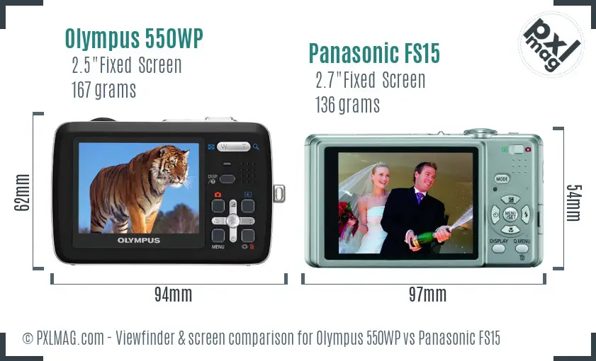 Olympus 550WP vs Panasonic FS15 Screen and Viewfinder comparison