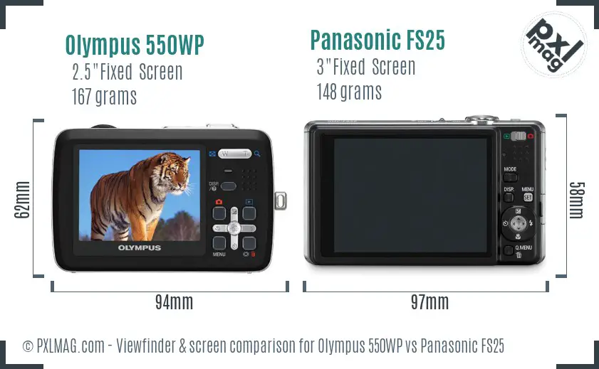 Olympus 550WP vs Panasonic FS25 Screen and Viewfinder comparison