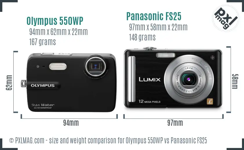 Olympus 550WP vs Panasonic FS25 size comparison