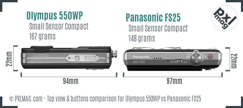 Olympus 550WP vs Panasonic FS25 top view buttons comparison