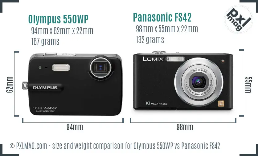 Olympus 550WP vs Panasonic FS42 size comparison
