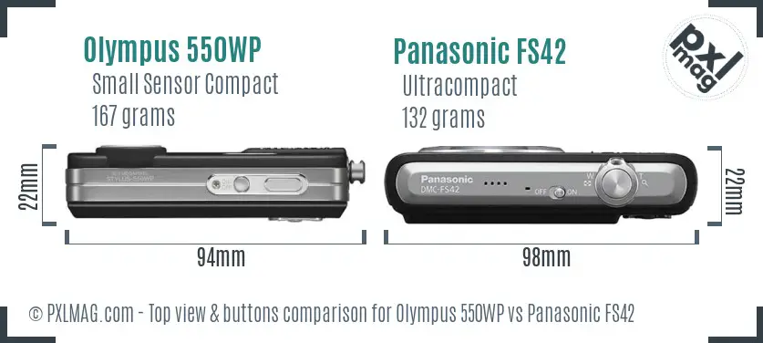 Olympus 550WP vs Panasonic FS42 top view buttons comparison