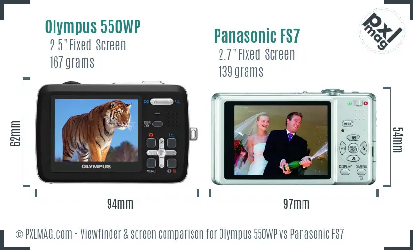 Olympus 550WP vs Panasonic FS7 Screen and Viewfinder comparison