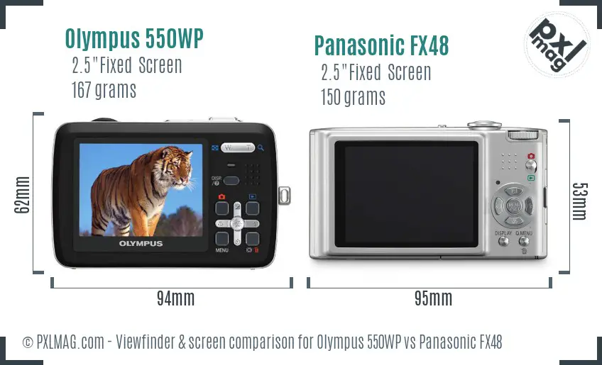 Olympus 550WP vs Panasonic FX48 Screen and Viewfinder comparison