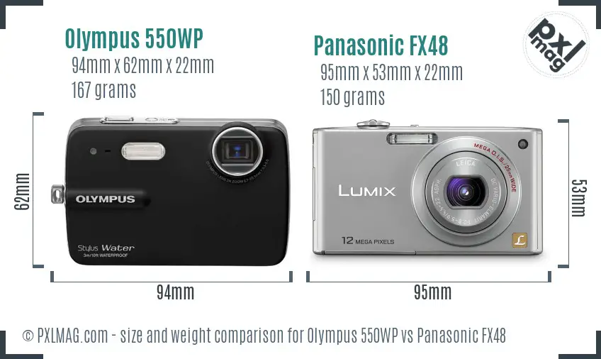 Olympus 550WP vs Panasonic FX48 size comparison