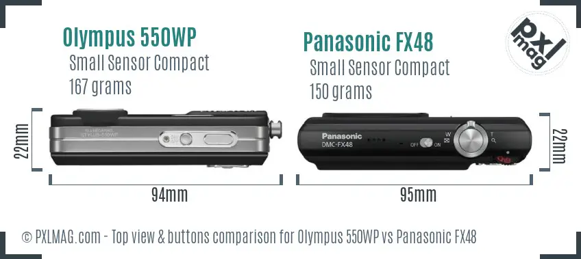 Olympus 550WP vs Panasonic FX48 top view buttons comparison