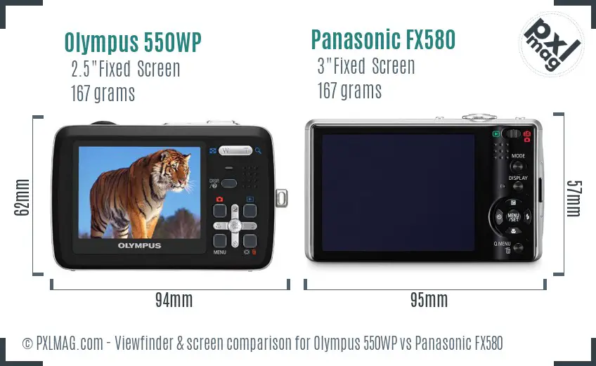 Olympus 550WP vs Panasonic FX580 Screen and Viewfinder comparison