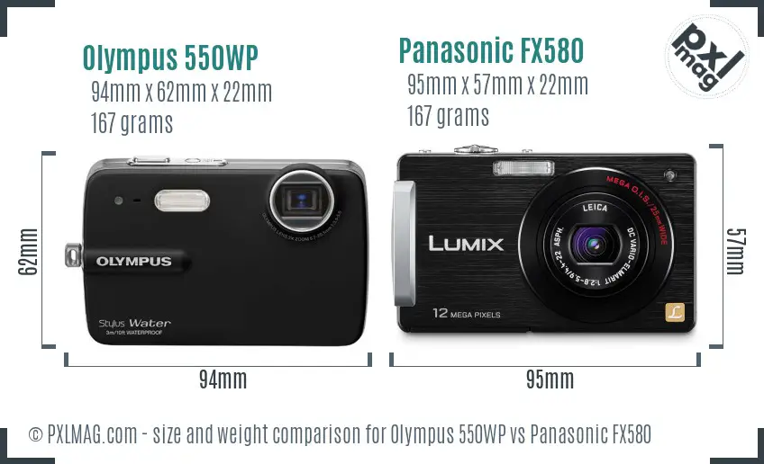 Olympus 550WP vs Panasonic FX580 size comparison