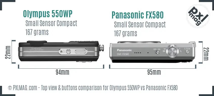 Olympus 550WP vs Panasonic FX580 top view buttons comparison