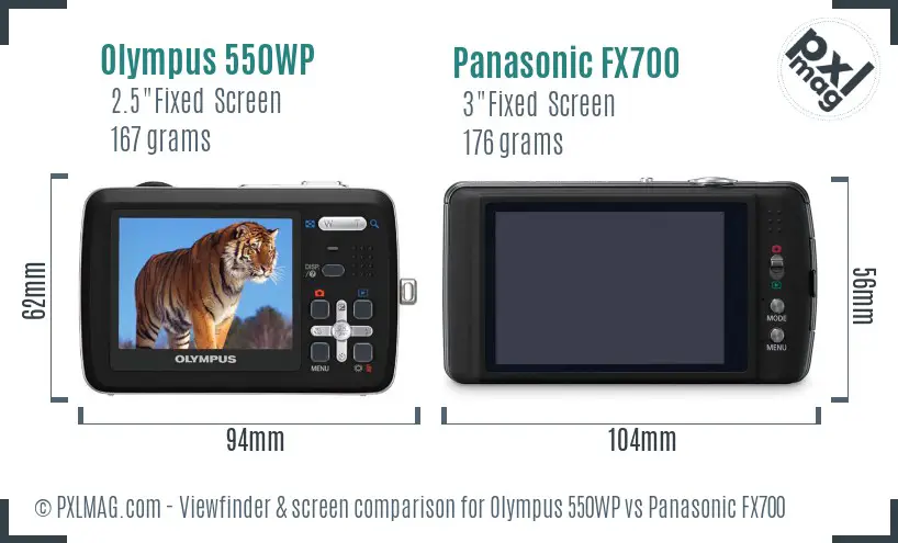 Olympus 550WP vs Panasonic FX700 Screen and Viewfinder comparison