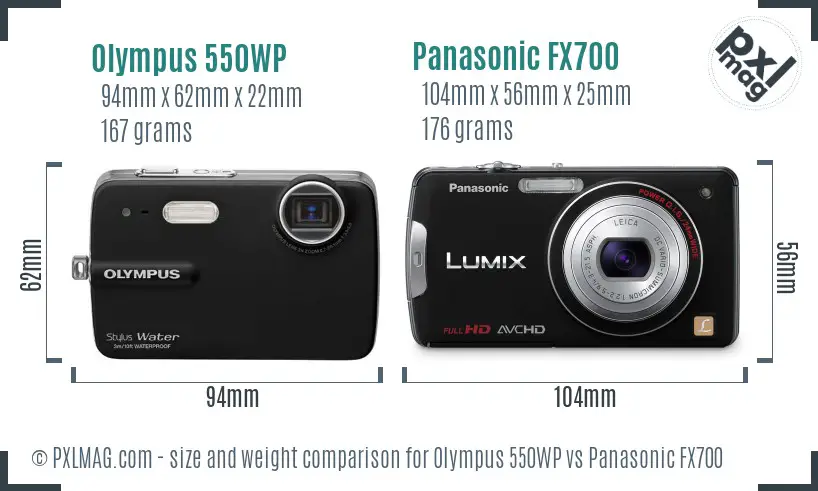 Olympus 550WP vs Panasonic FX700 size comparison