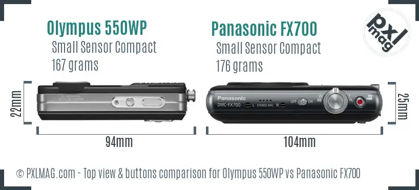 Olympus 550WP vs Panasonic FX700 top view buttons comparison