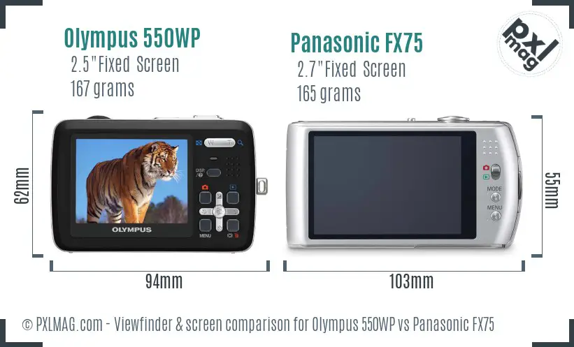 Olympus 550WP vs Panasonic FX75 Screen and Viewfinder comparison