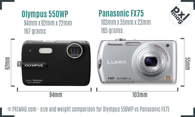 Olympus 550WP vs Panasonic FX75 size comparison