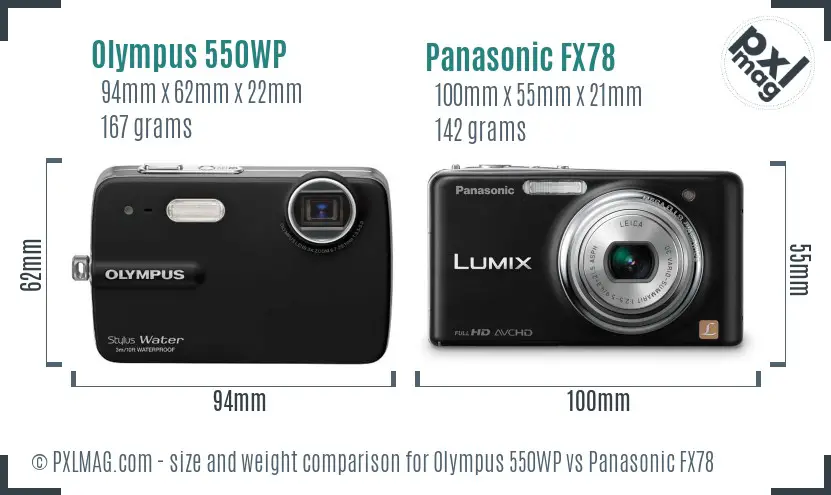Olympus 550WP vs Panasonic FX78 size comparison