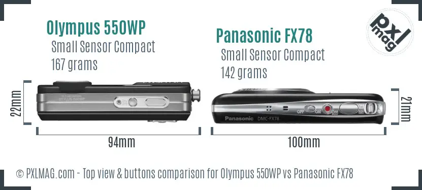 Olympus 550WP vs Panasonic FX78 top view buttons comparison