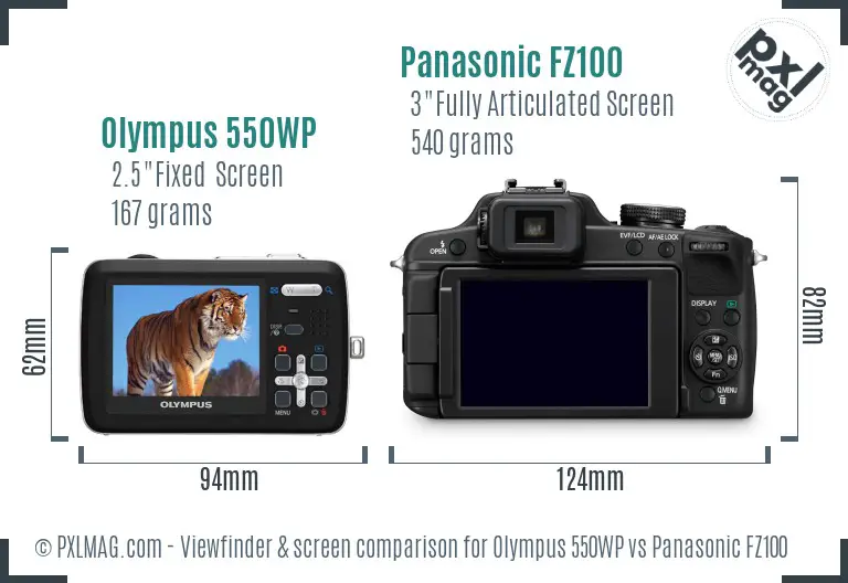Olympus 550WP vs Panasonic FZ100 Screen and Viewfinder comparison