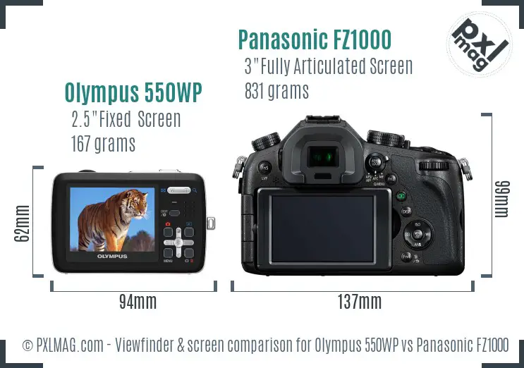 Olympus 550WP vs Panasonic FZ1000 Screen and Viewfinder comparison