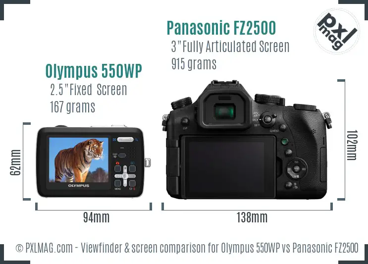 Olympus 550WP vs Panasonic FZ2500 Screen and Viewfinder comparison