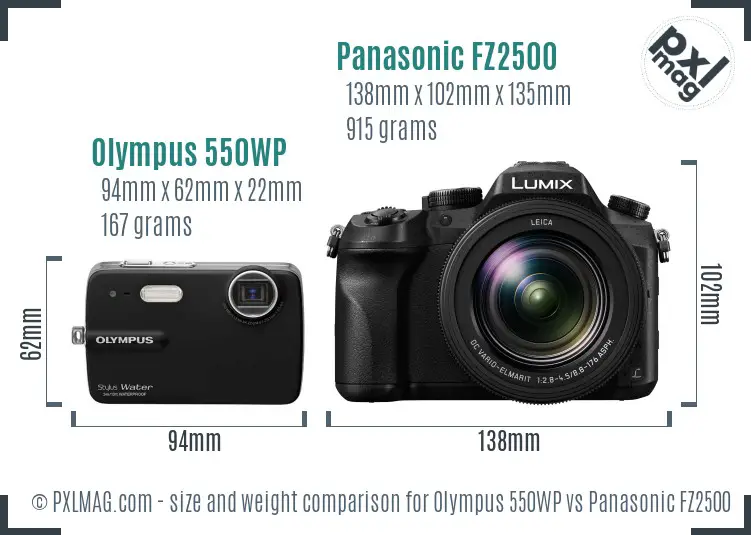 Olympus 550WP vs Panasonic FZ2500 size comparison