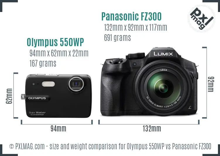 Olympus 550WP vs Panasonic FZ300 size comparison
