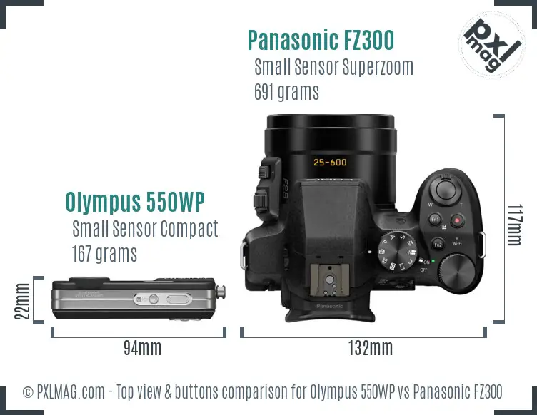 Olympus 550WP vs Panasonic FZ300 top view buttons comparison